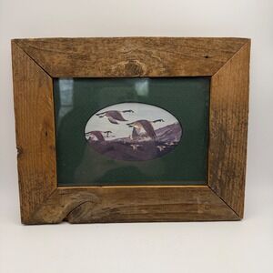 Vintage Canada Goose Wildlife Print Rustic Barnwood Frame Cabin Lodge Wall Decor